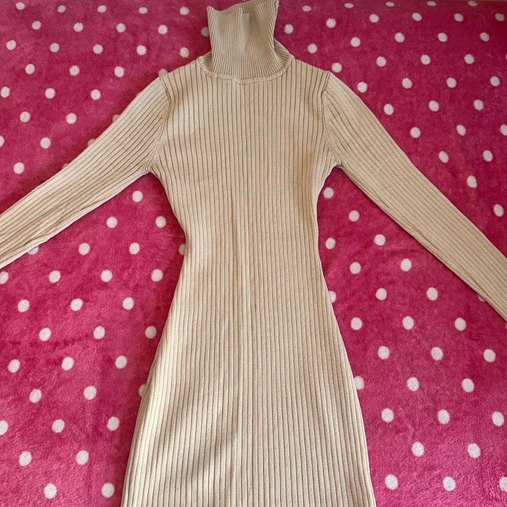 Women’s Tan Bodycon Sweater Ribbed Dress